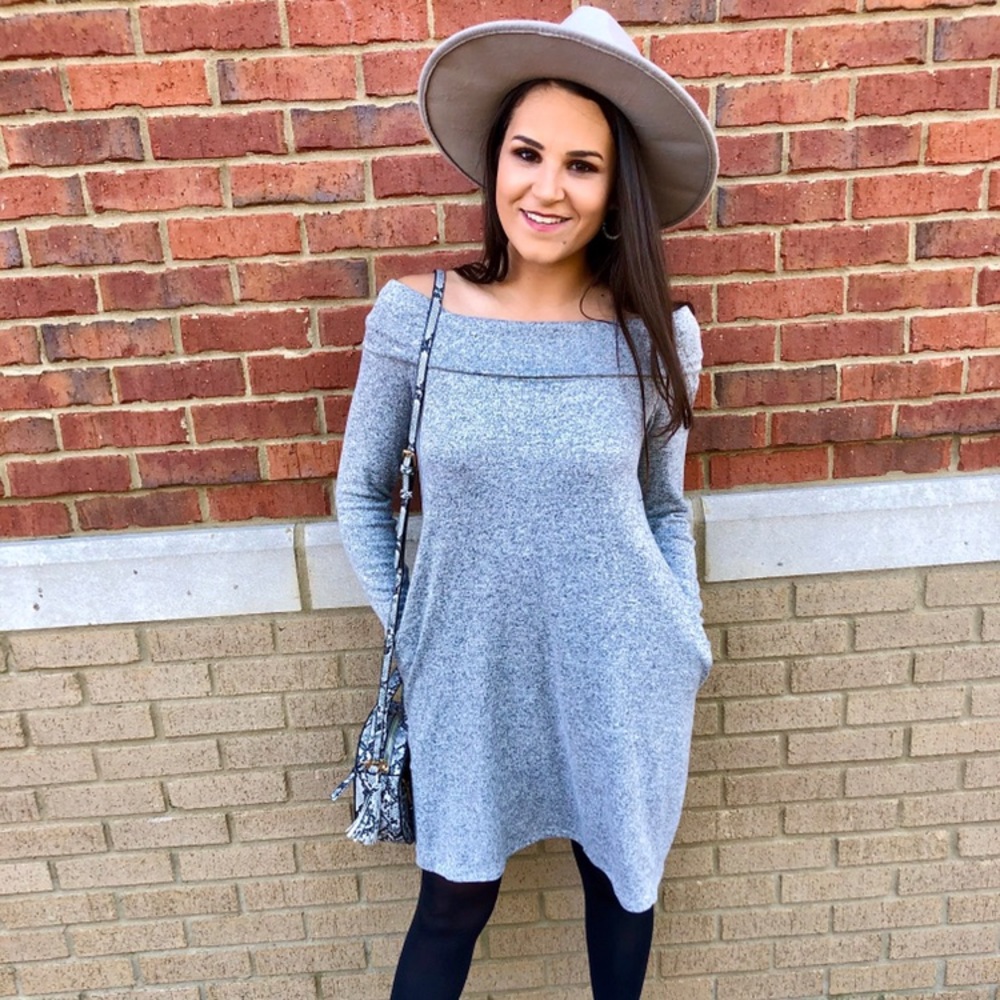 NWT Heather Grey LS Knit Cowl Neck Dress